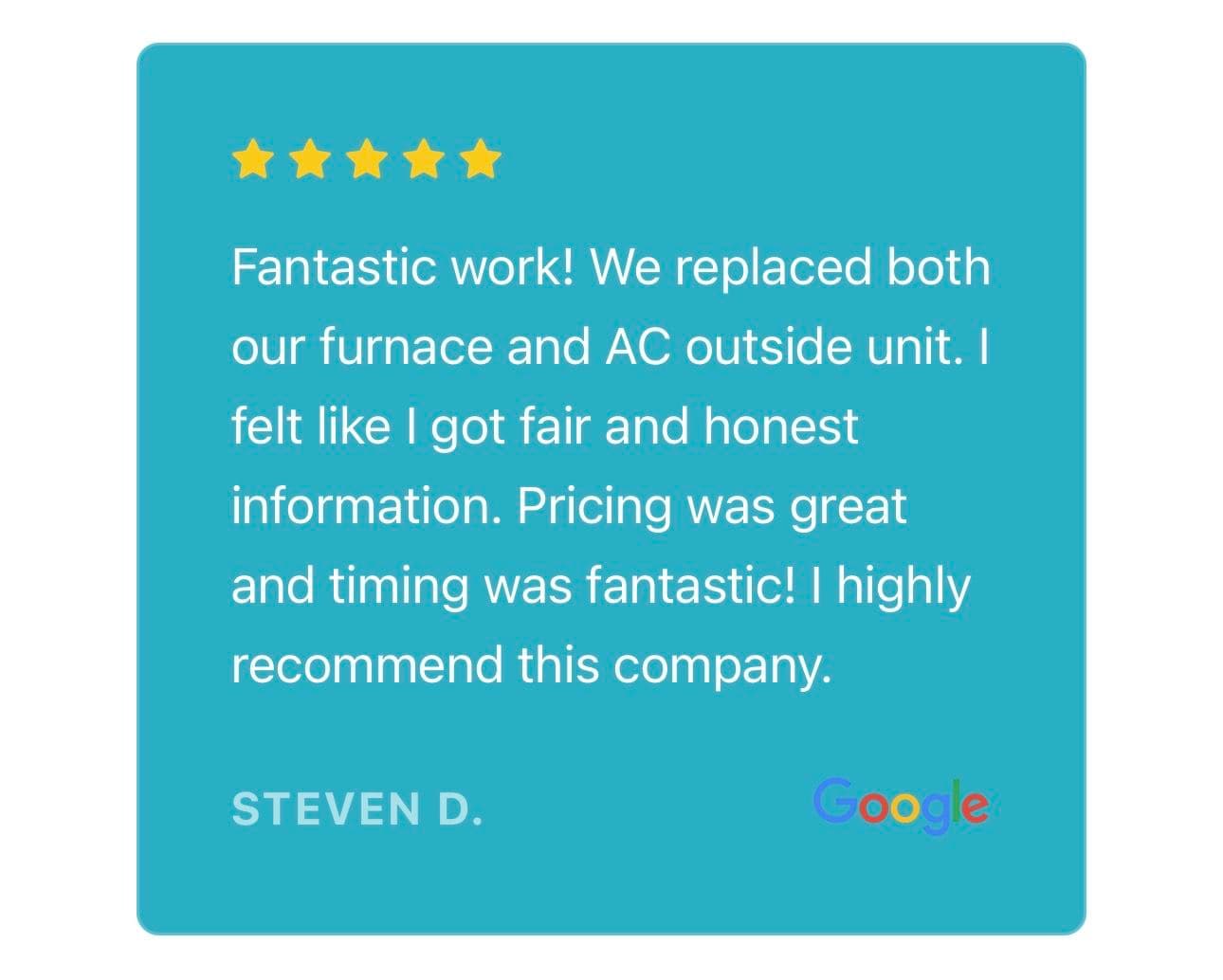 Project 5-Star Review for Furnace and AC Replacement image